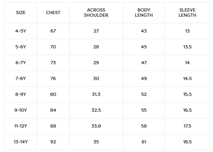 Size guide - cm