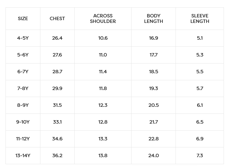 Size guide - inch